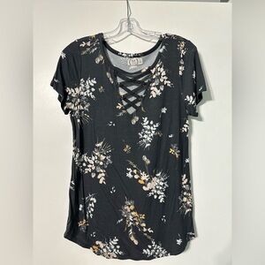 Maurice’s Floral 24/7 Small Lace Up V-Neck Top
